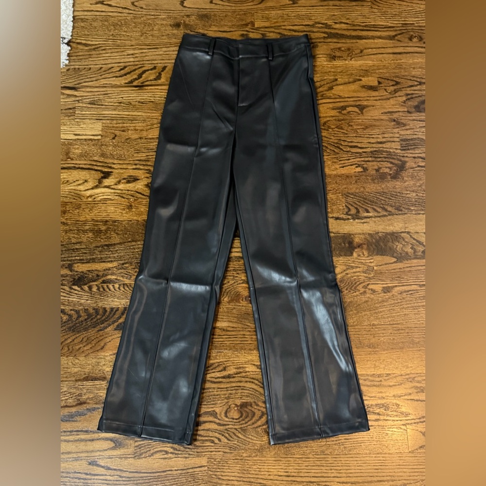 High-Rise Faux Leather Wide-Leg Pants - Black - Picture 3 of 4